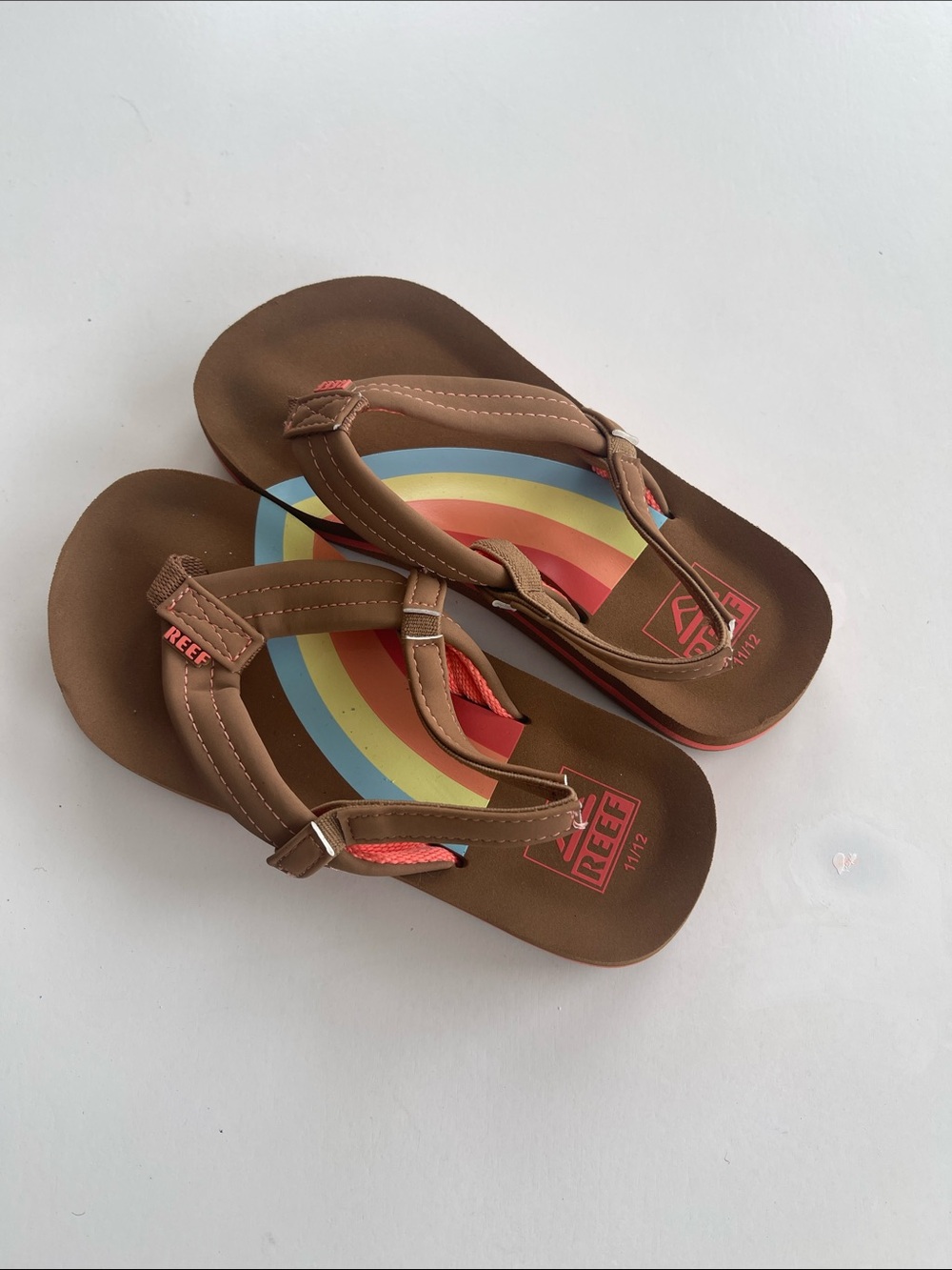Reef Brown Kids' Flip Flops with Rainbow Footbed